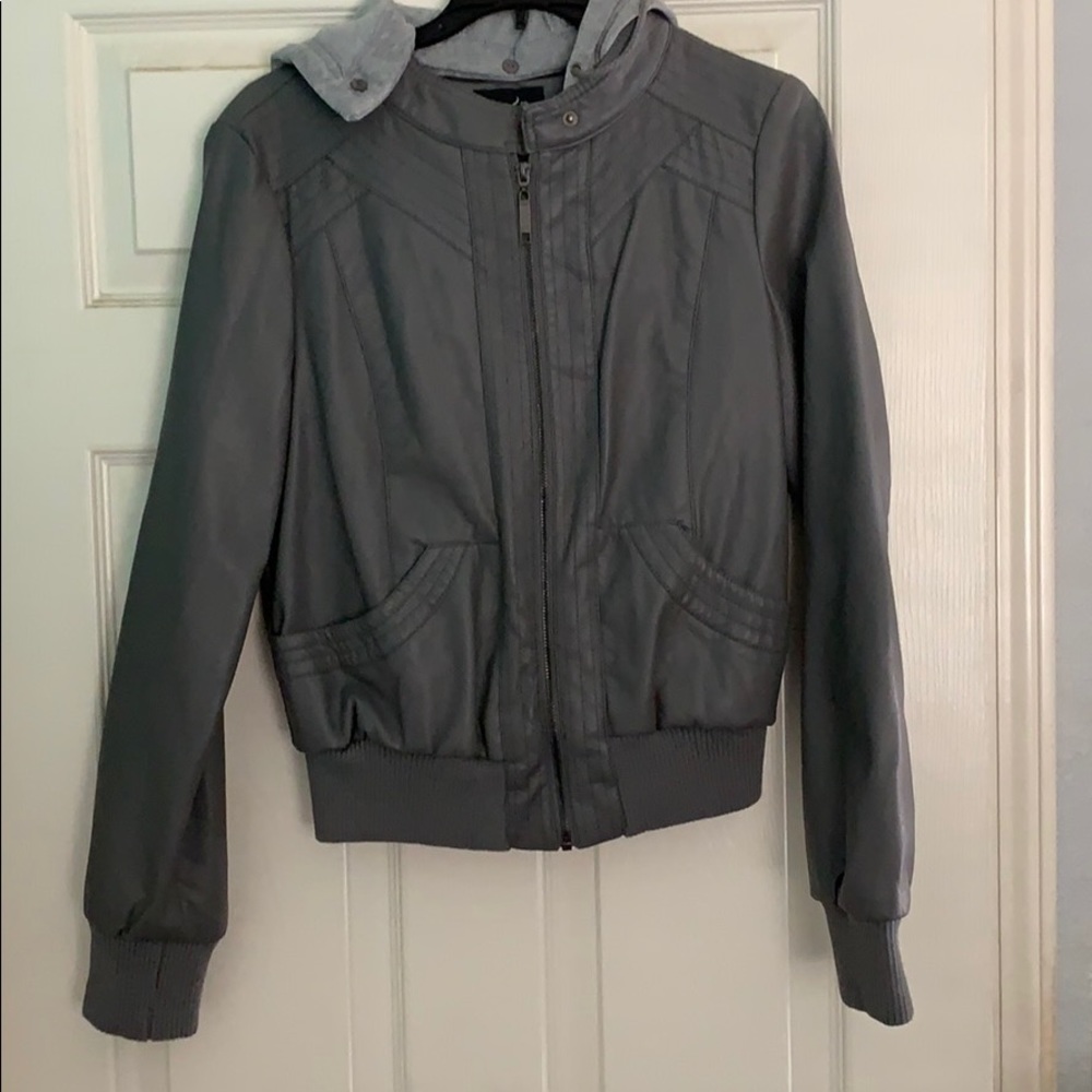 Hooded leather jacket